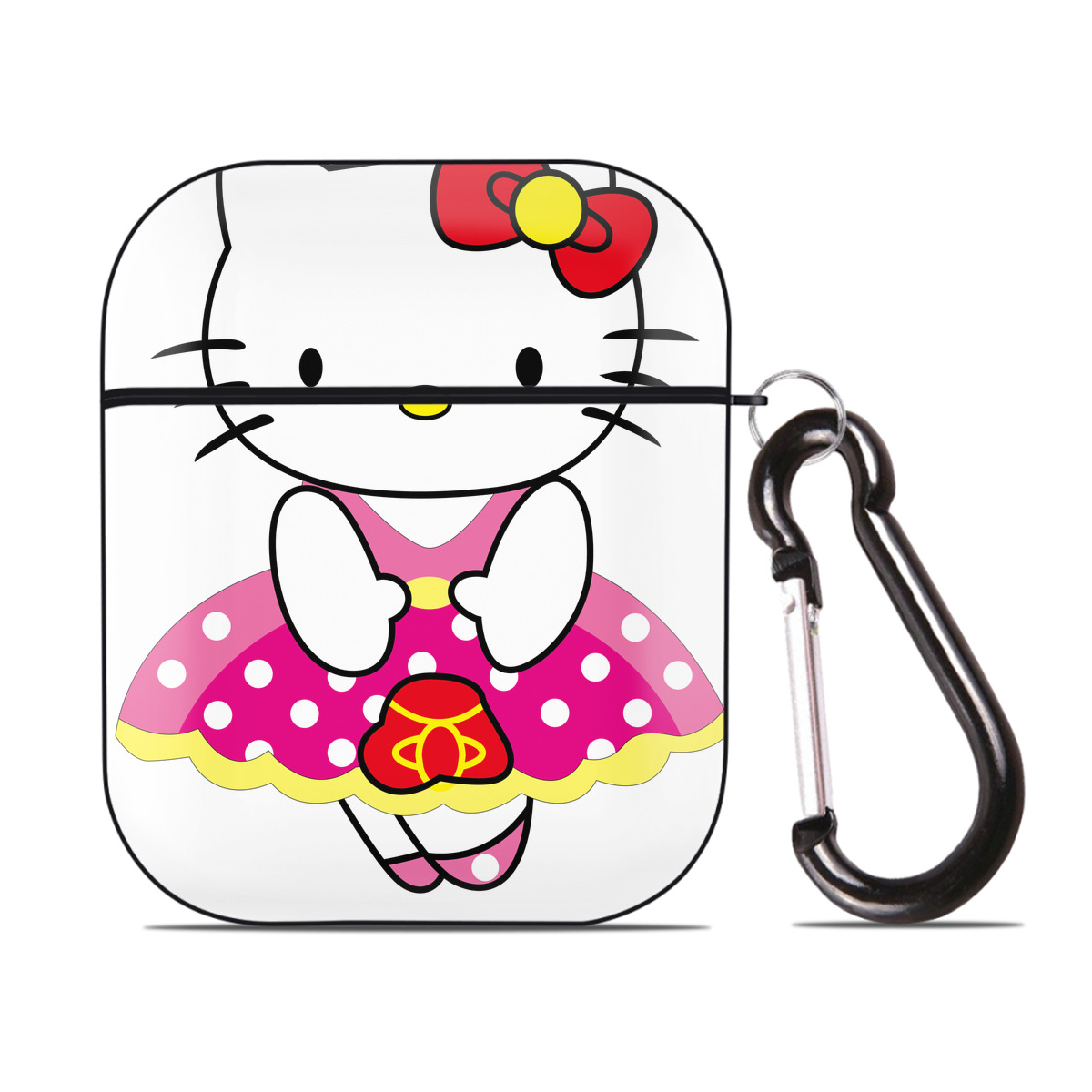 （画像用） Hello Kitty ハローキティ AirPods 第2世代保護ケース ハードシェル ブラック 耐衝撃・防指紋・カラビナ付き