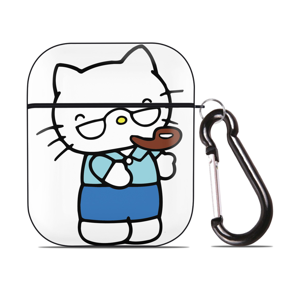（画像用） Hello Kitty ハローキティ AirPods 第2世代保護ケース ハードシェル ブラック 耐衝撃・防指紋・カラビナ付き