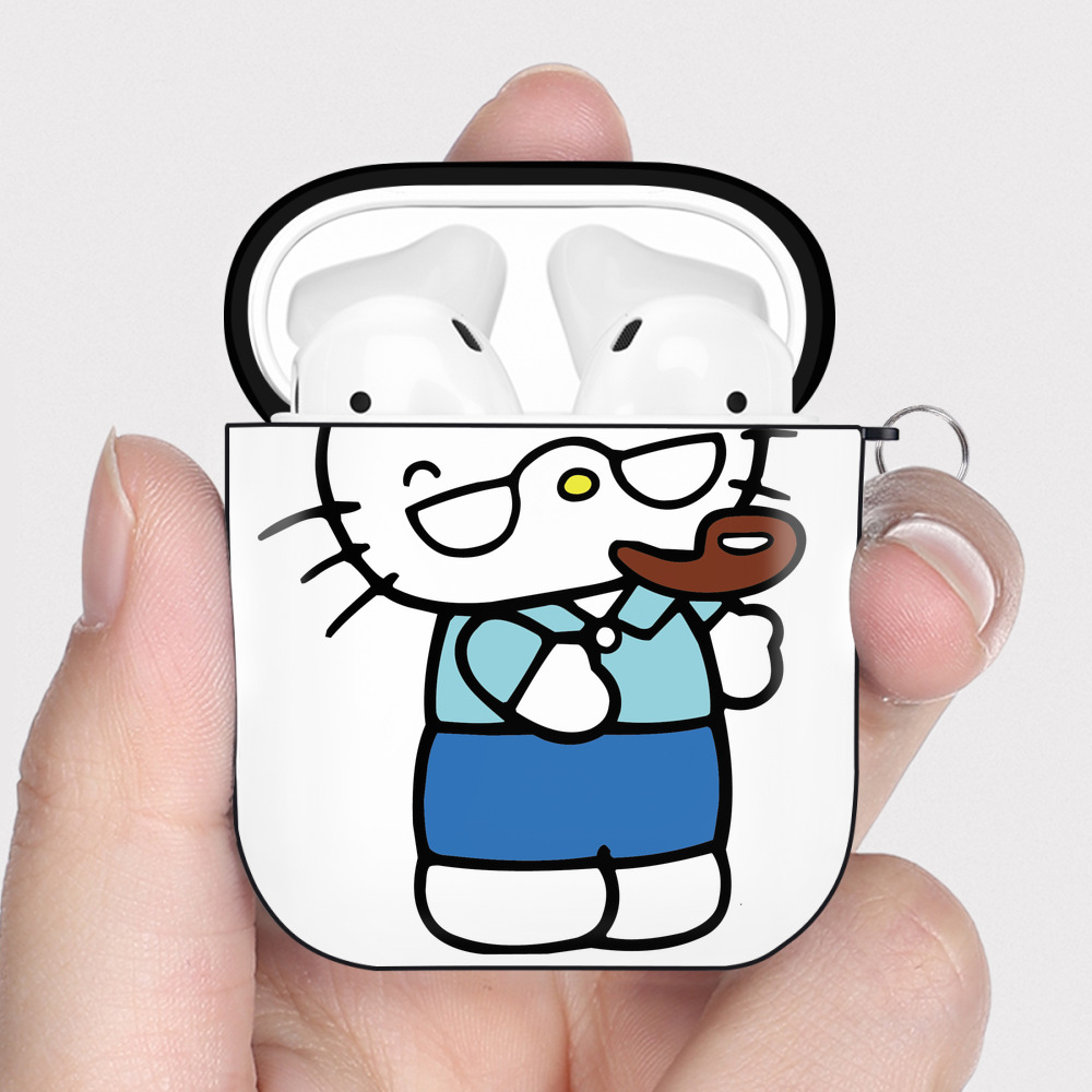 （画像用） Hello Kitty ハローキティ AirPods 第2世代保護ケース ハードシェル ブラック 耐衝撃・防指紋・カラビナ付き