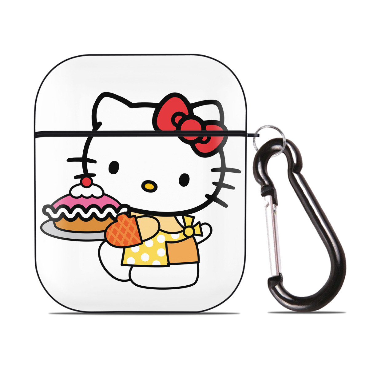 （画像用） Hello Kitty ハローキティ AirPods 第2世代保護ケース ハードシェル ブラック 耐衝撃・防指紋・カラビナ付き
