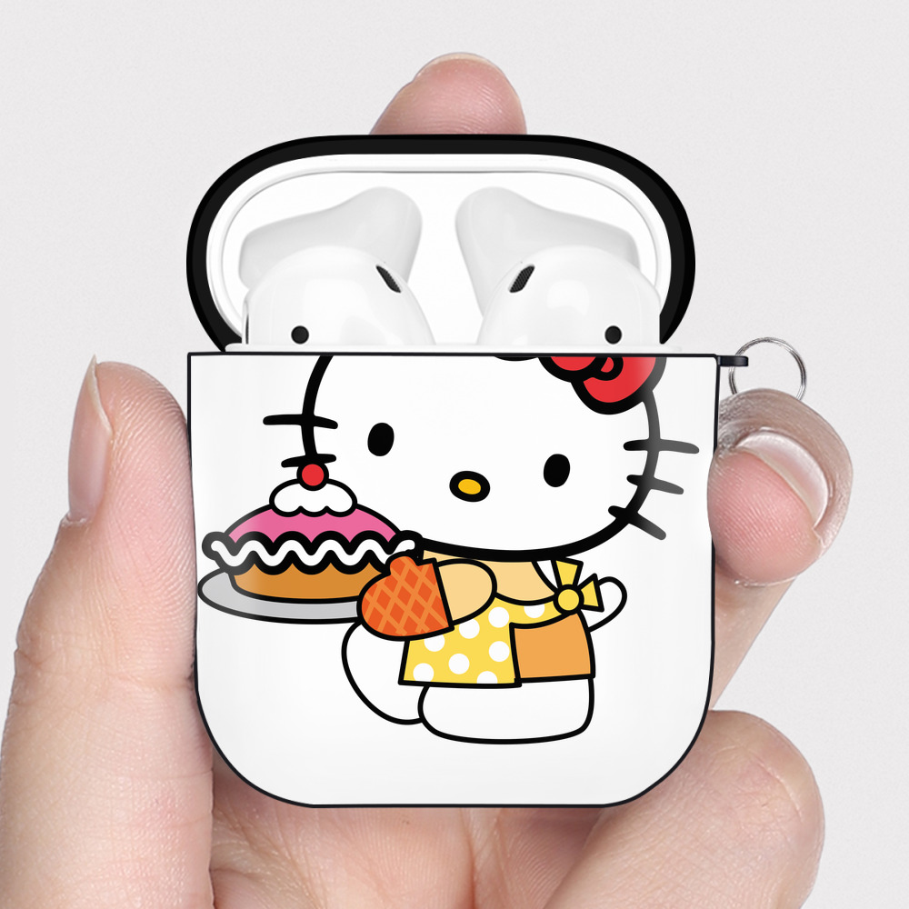 （画像用） Hello Kitty ハローキティ AirPods 第2世代保護ケース ハードシェル ブラック 耐衝撃・防指紋・カラビナ付き