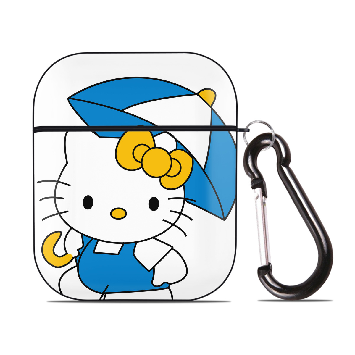 （画像用） Hello Kitty ハローキティ AirPods 第2世代保護ケース ハードシェル ブラック 耐衝撃・防指紋・カラビナ付き