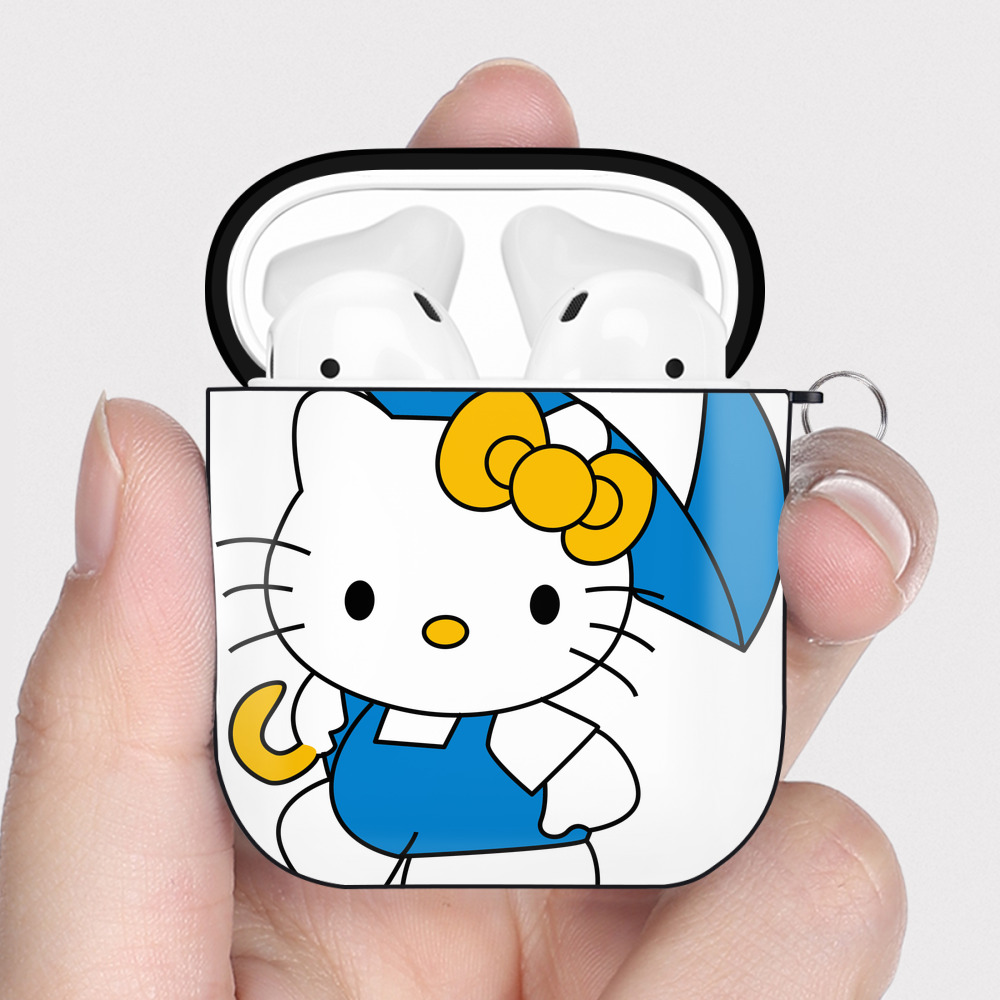（画像用） Hello Kitty ハローキティ AirPods 第2世代保護ケース ハードシェル ブラック 耐衝撃・防指紋・カラビナ付き