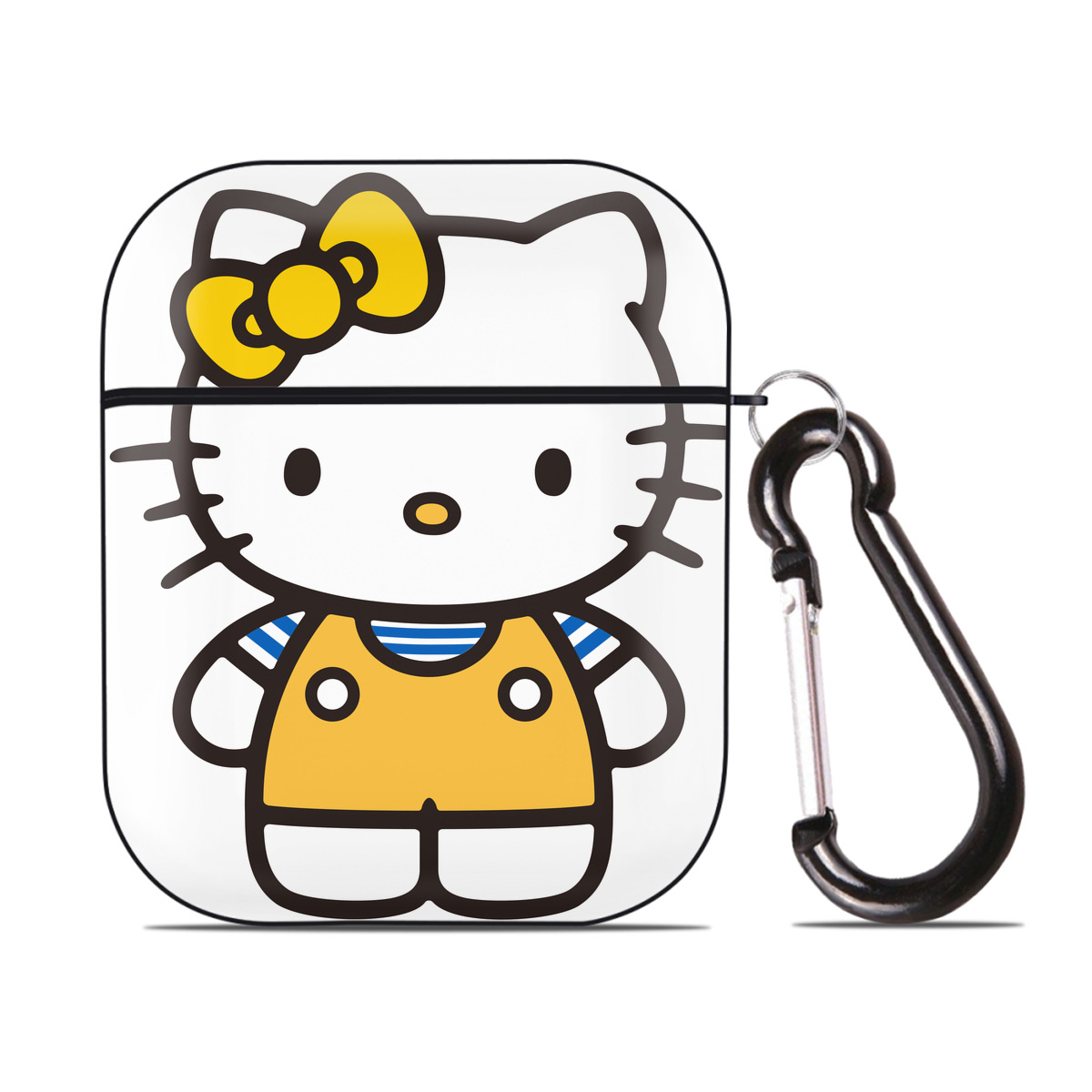 （画像用） Hello Kitty ハローキティ AirPods 第2世代保護ケース ハードシェル ブラック 耐衝撃・防指紋・カラビナ付き