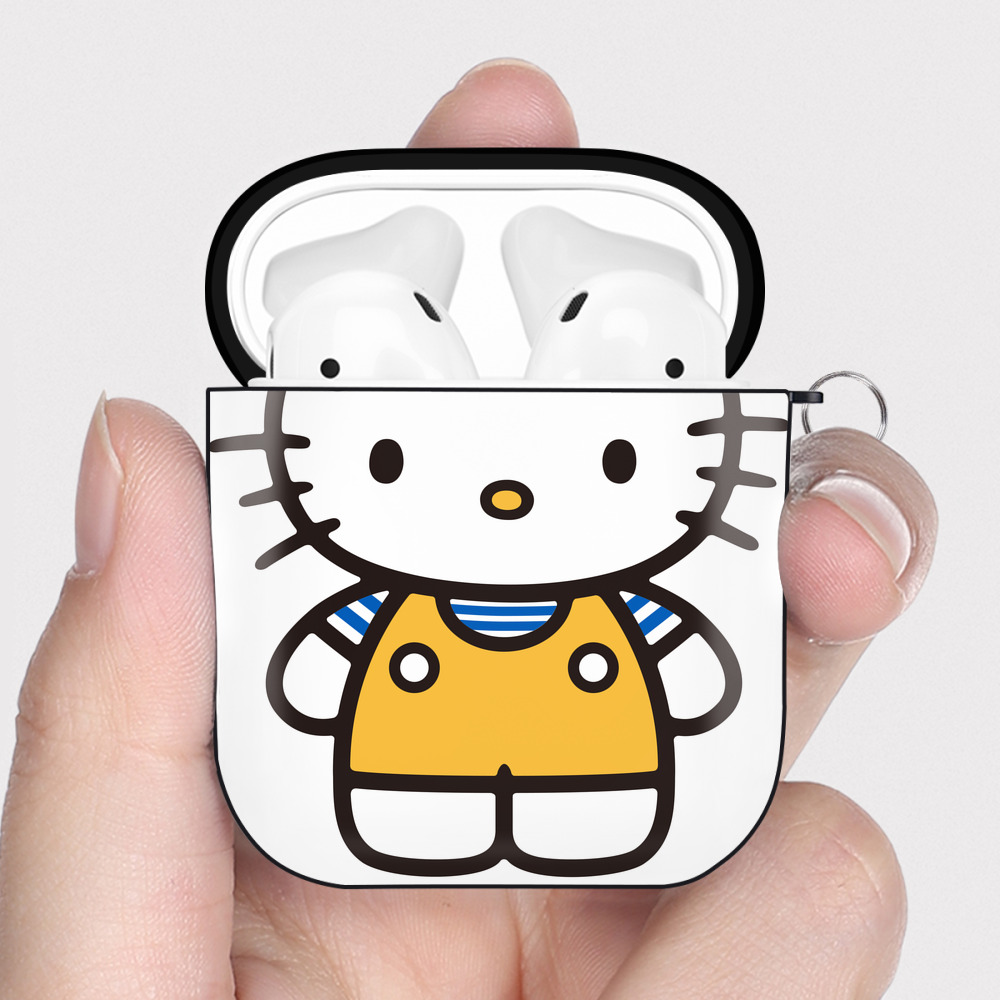 （画像用） Hello Kitty ハローキティ AirPods 第2世代保護ケース ハードシェル ブラック 耐衝撃・防指紋・カラビナ付き