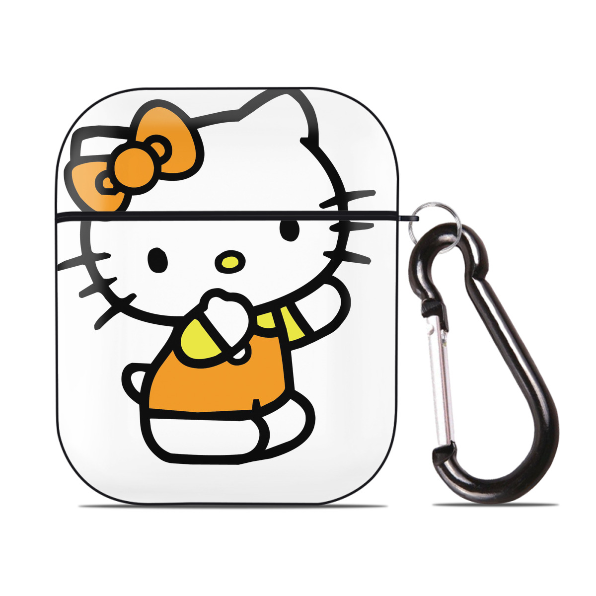 （画像用） Hello Kitty ハローキティ AirPods 第2世代保護ケース ハードシェル ブラック 耐衝撃・防指紋・カラビナ付き