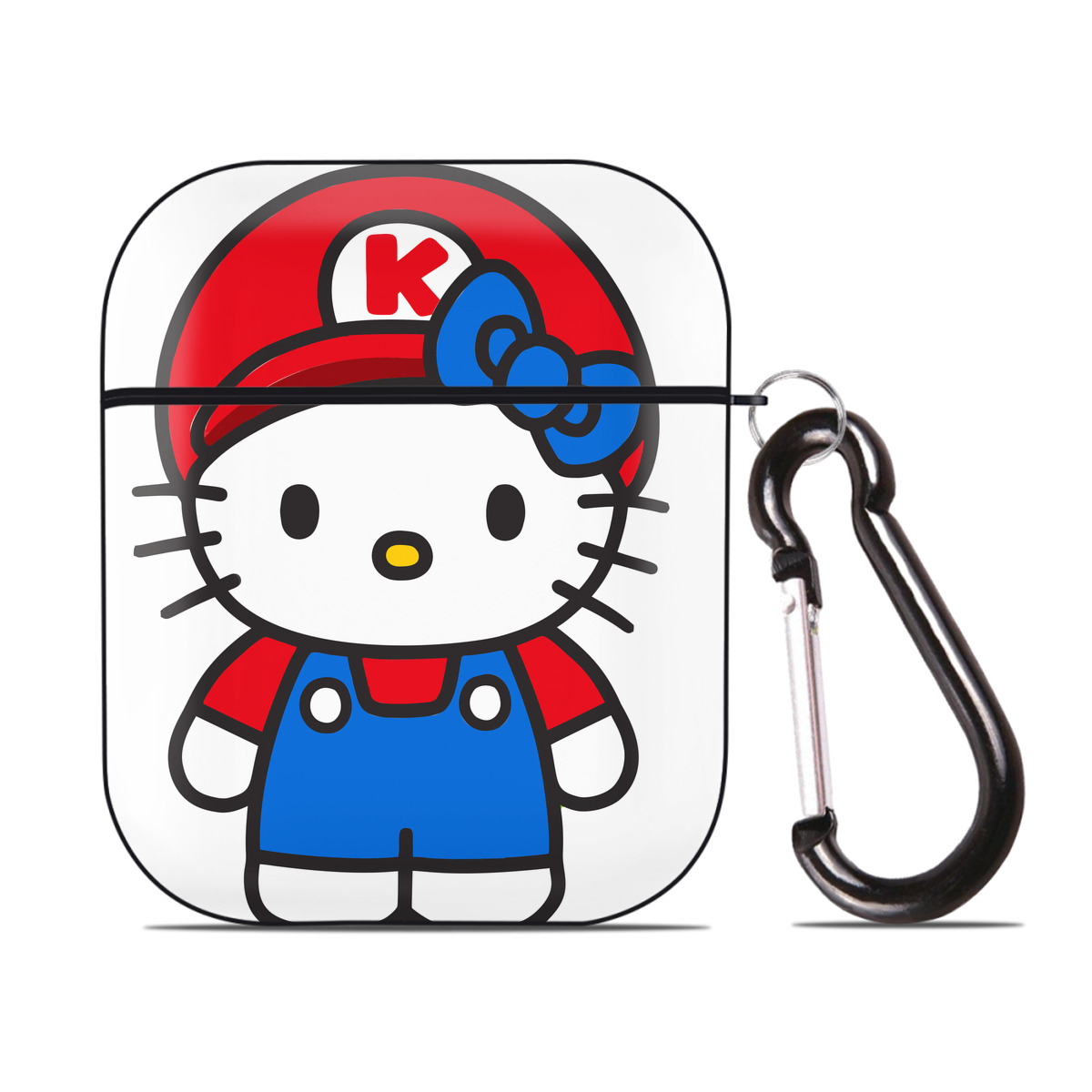 （画像用） Hello Kitty ハローキティ AirPods 第2世代保護ケース ハードシェル ブラック 耐衝撃・防指紋・カラビナ付き