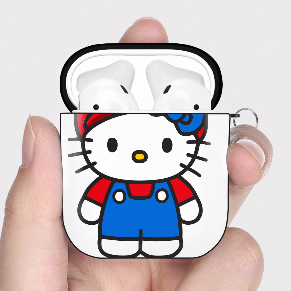 （画像用） Hello Kitty ハローキティ AirPods 第2世代保護ケース ハードシェル ブラック 耐衝撃・防指紋・カラビナ付き
