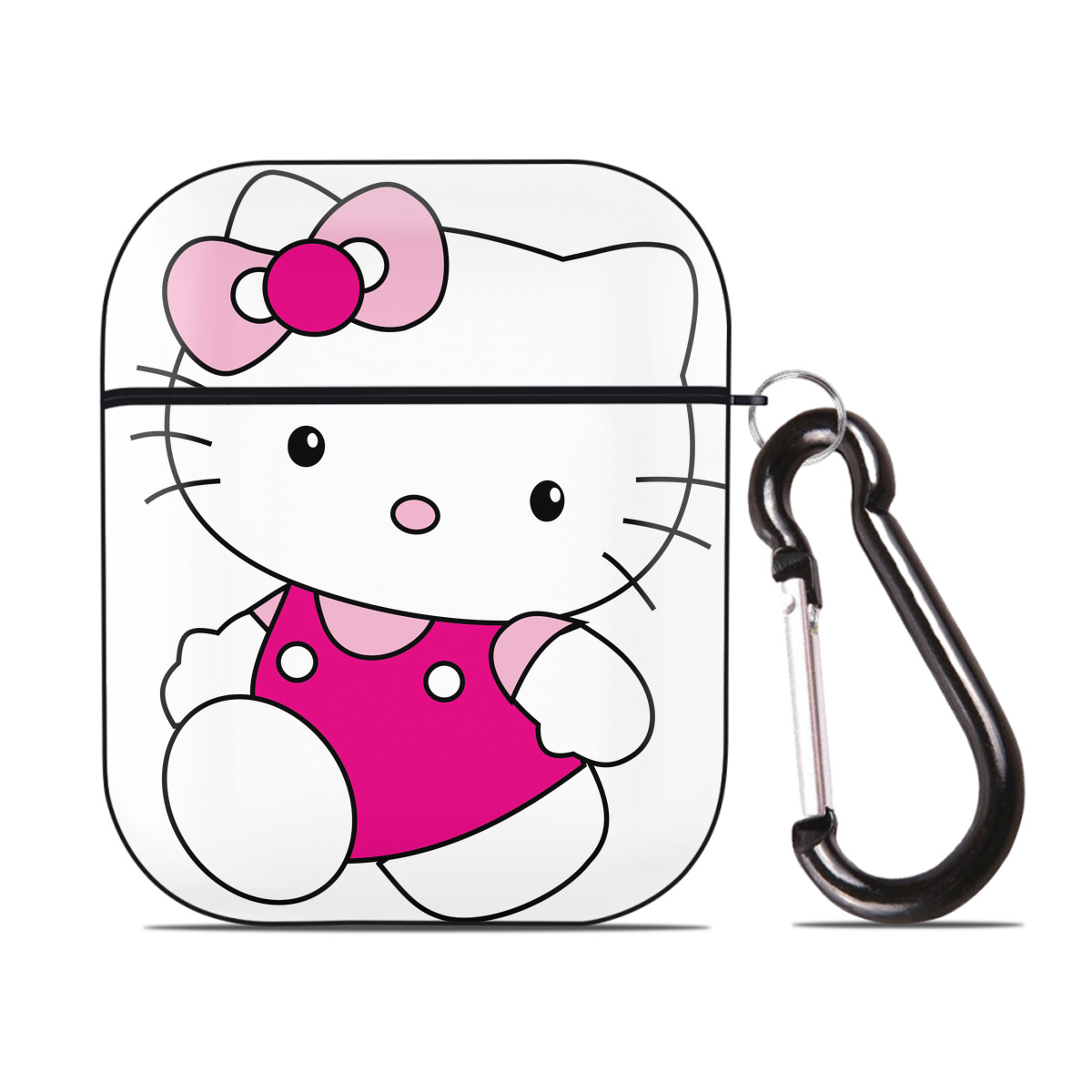 （画像用） Hello Kitty ハローキティ AirPods 第2世代保護ケース ハードシェル ブラック 耐衝撃・防指紋・カラビナ付き