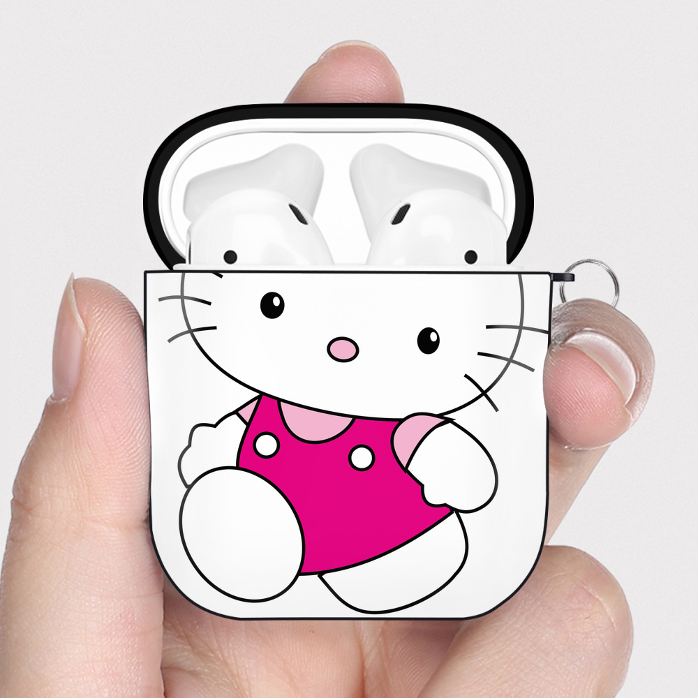（画像用） Hello Kitty ハローキティ AirPods 第2世代保護ケース ハードシェル ブラック 耐衝撃・防指紋・カラビナ付き