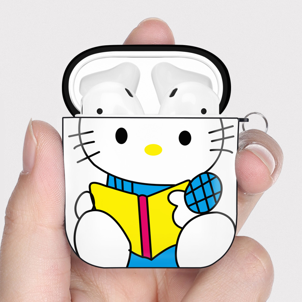 （画像用） Hello Kitty ハローキティ AirPods 第2世代保護ケース ハードシェル ブラック 耐衝撃・防指紋・カラビナ付き