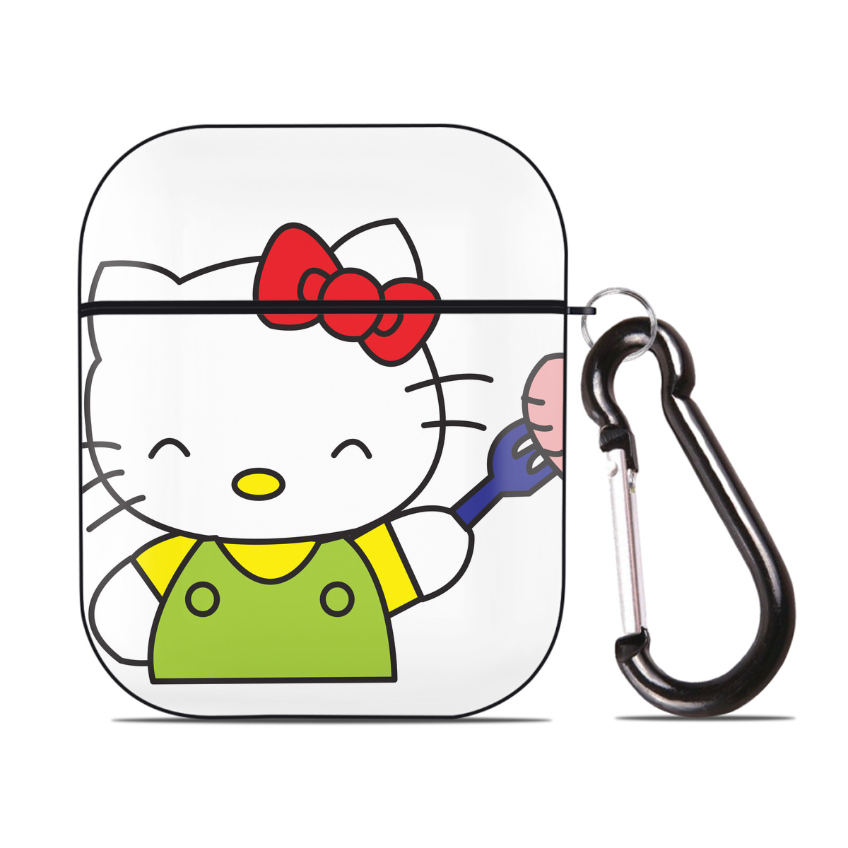 （画像用） Hello Kitty ハローキティ AirPods 第2世代保護ケース ハードシェル ブラック 耐衝撃・防指紋・カラビナ付き