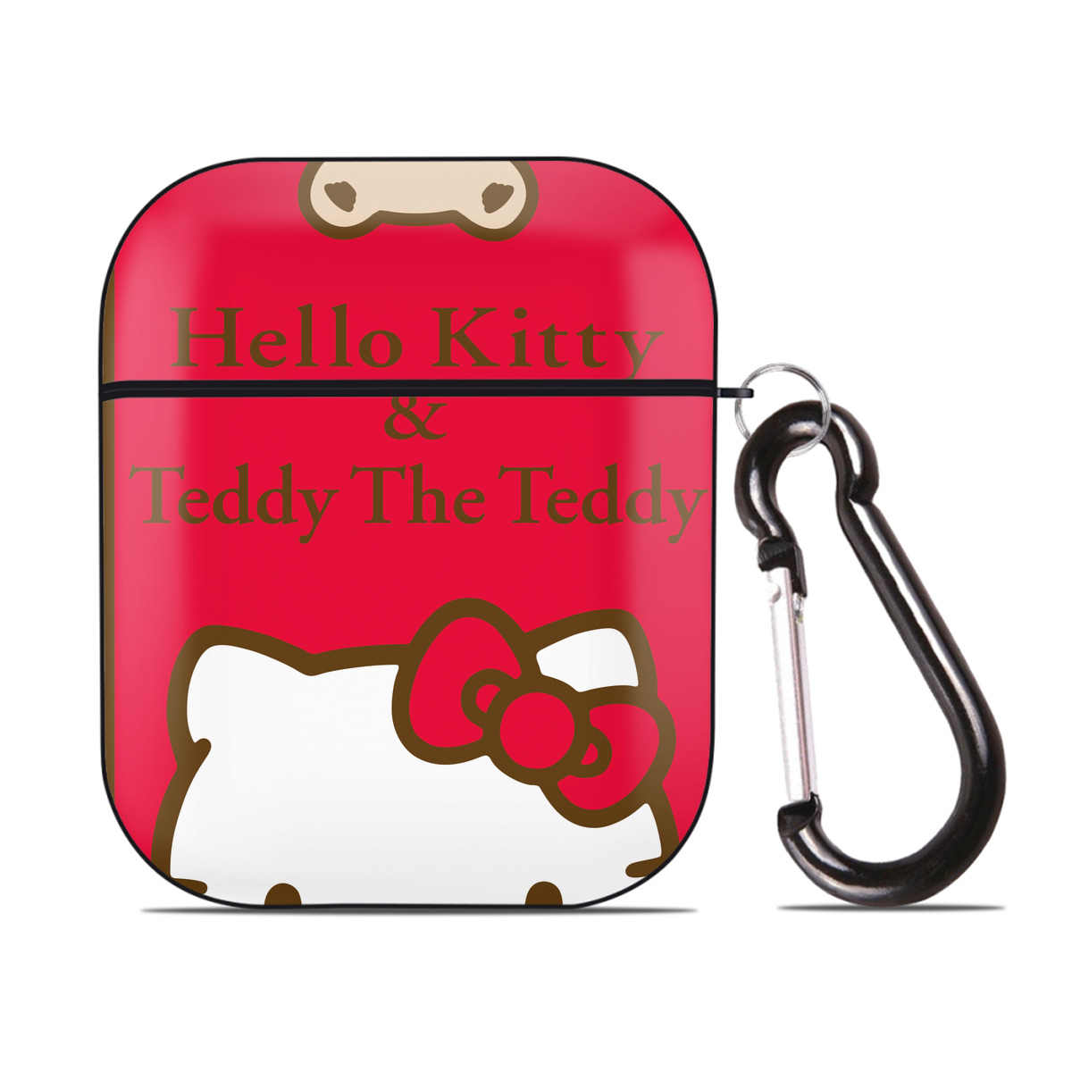 （画像用） Hello Kitty ハローキティ AirPods 第2世代保護ケース ハードシェル ブラック 耐衝撃・防指紋・カラビナ付き