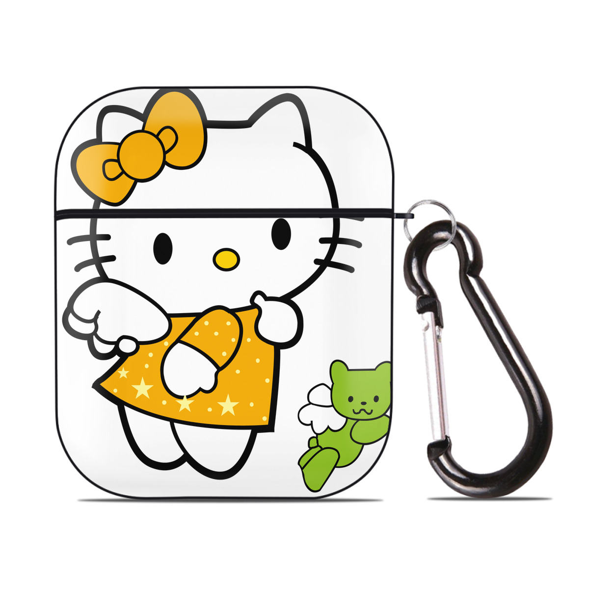（画像用） Hello Kitty ハローキティ AirPods 第2世代保護ケース ハードシェル ブラック 耐衝撃・防指紋・カラビナ付き