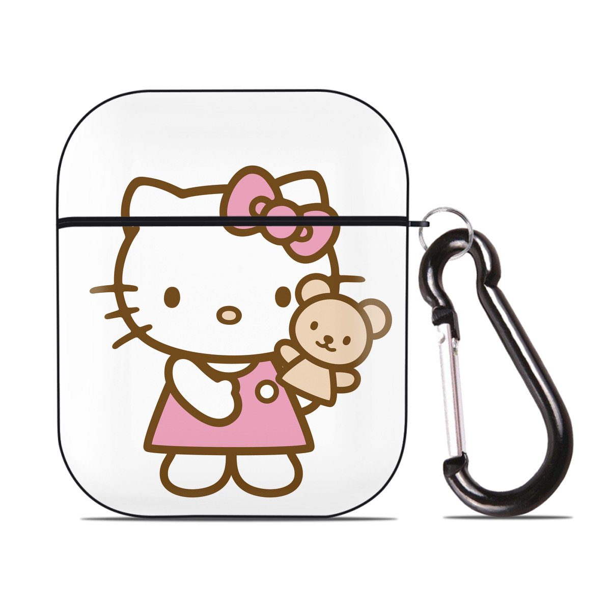 （画像用） Hello Kitty ハローキティ AirPods 第2世代保護ケース ハードシェル ブラック 耐衝撃・防指紋・カラビナ付き