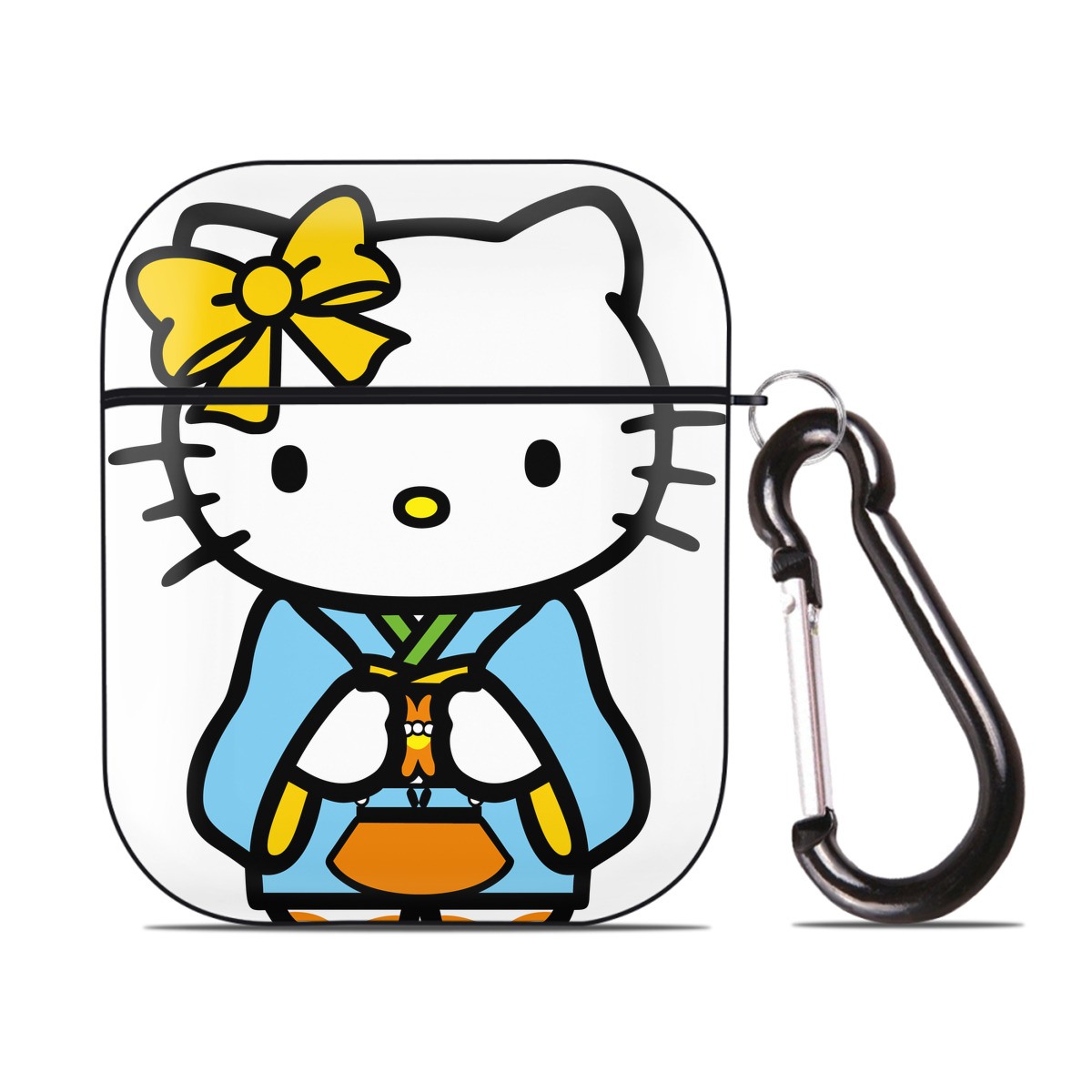 （画像用） Hello Kitty ハローキティ AirPods 第2世代保護ケース ハードシェル ブラック 耐衝撃・防指紋・カラビナ付き