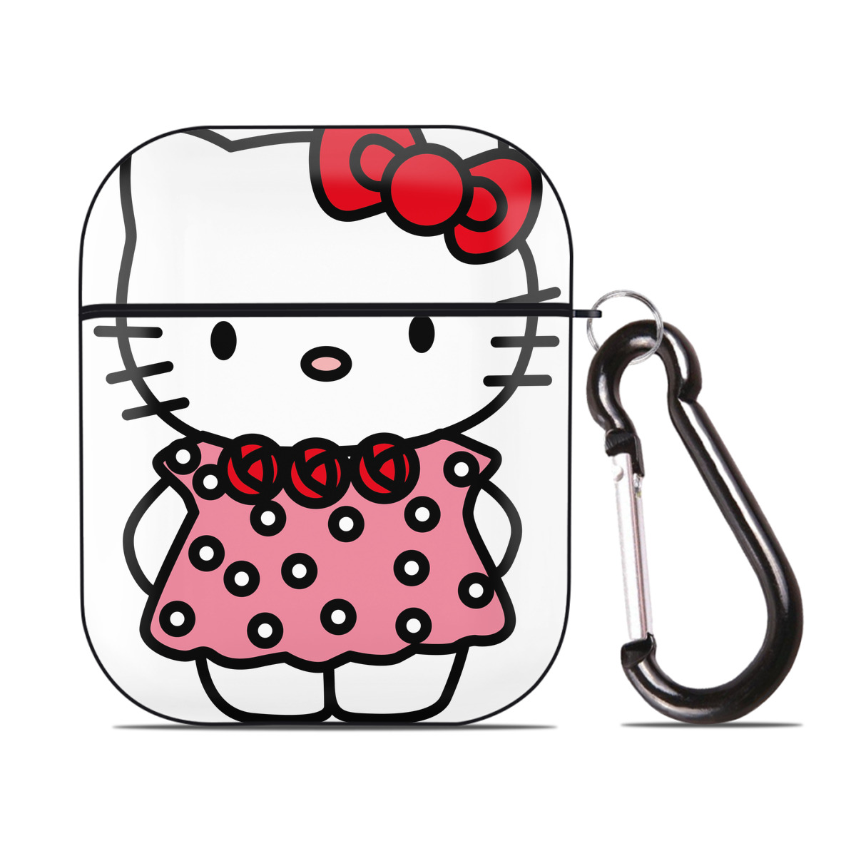 （画像用） Hello Kitty ハローキティ AirPods 第2世代保護ケース ハードシェル ブラック 耐衝撃・防指紋・カラビナ付き