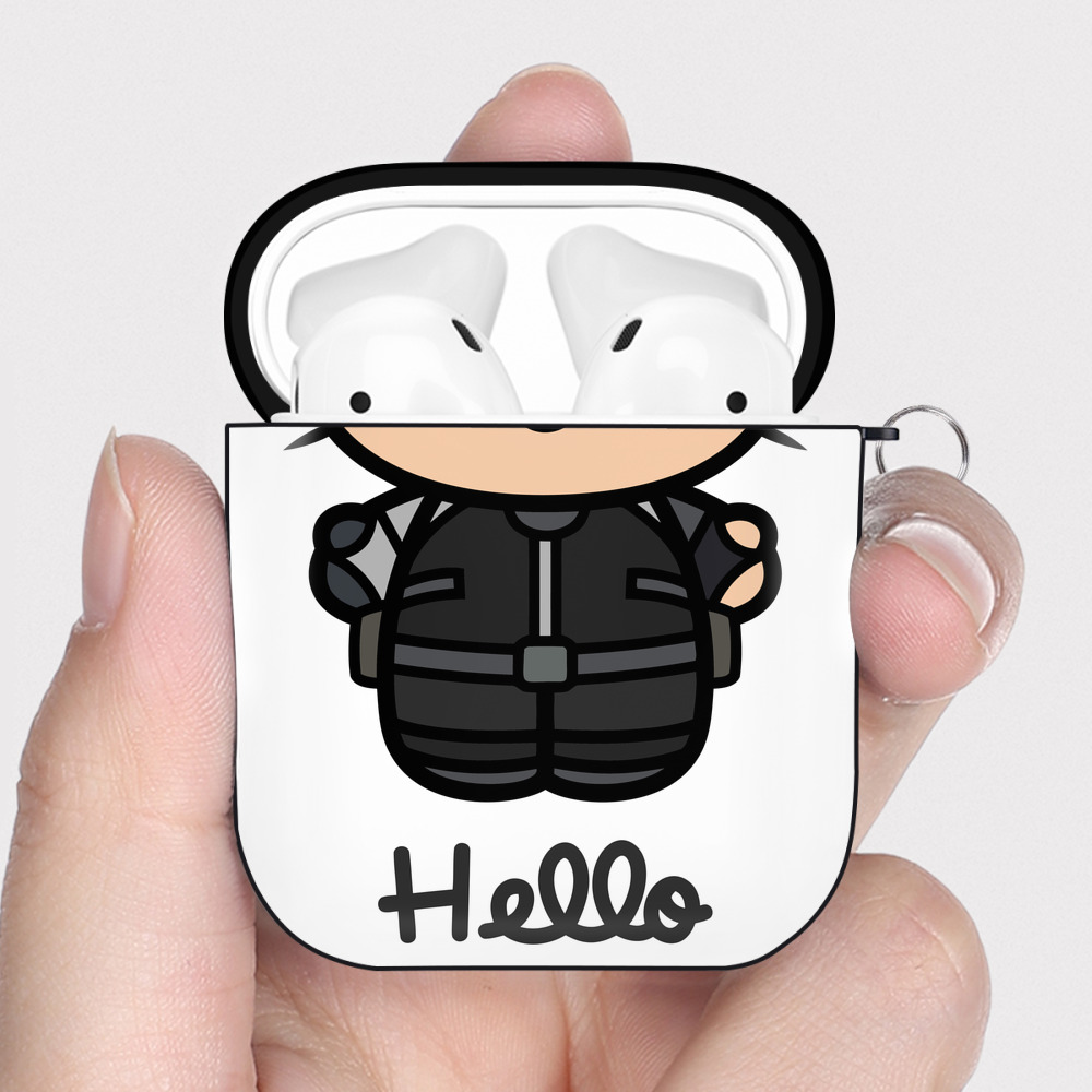 （画像用） Hello Kitty ハローキティ AirPods 第2世代保護ケース ハードシェル ブラック 耐衝撃・防指紋・カラビナ付き