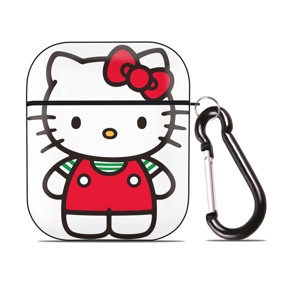 （画像用） Hello Kitty ハローキティ AirPods 第2世代保護ケース ハードシェル ブラック 耐衝撃・防指紋・カラビナ付き
