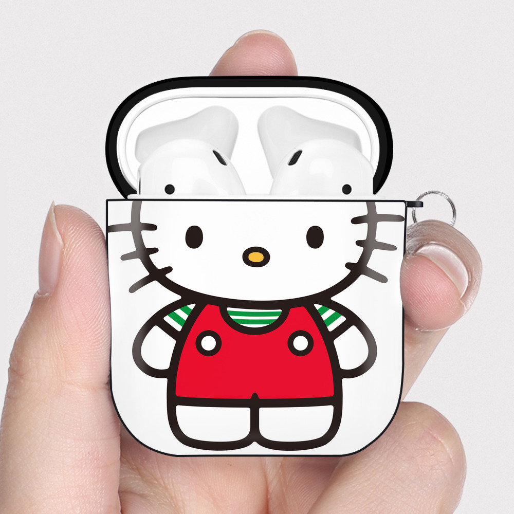 （画像用） Hello Kitty ハローキティ AirPods 第2世代保護ケース ハードシェル ブラック 耐衝撃・防指紋・カラビナ付き