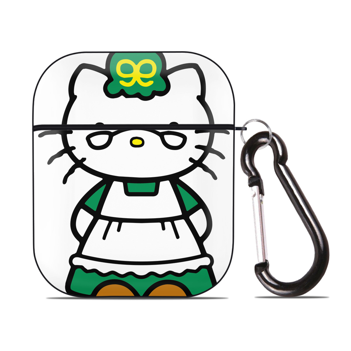 （画像用） Hello Kitty ハローキティ AirPods 第2世代保護ケース ハードシェル ブラック 耐衝撃・防指紋・カラビナ付き
