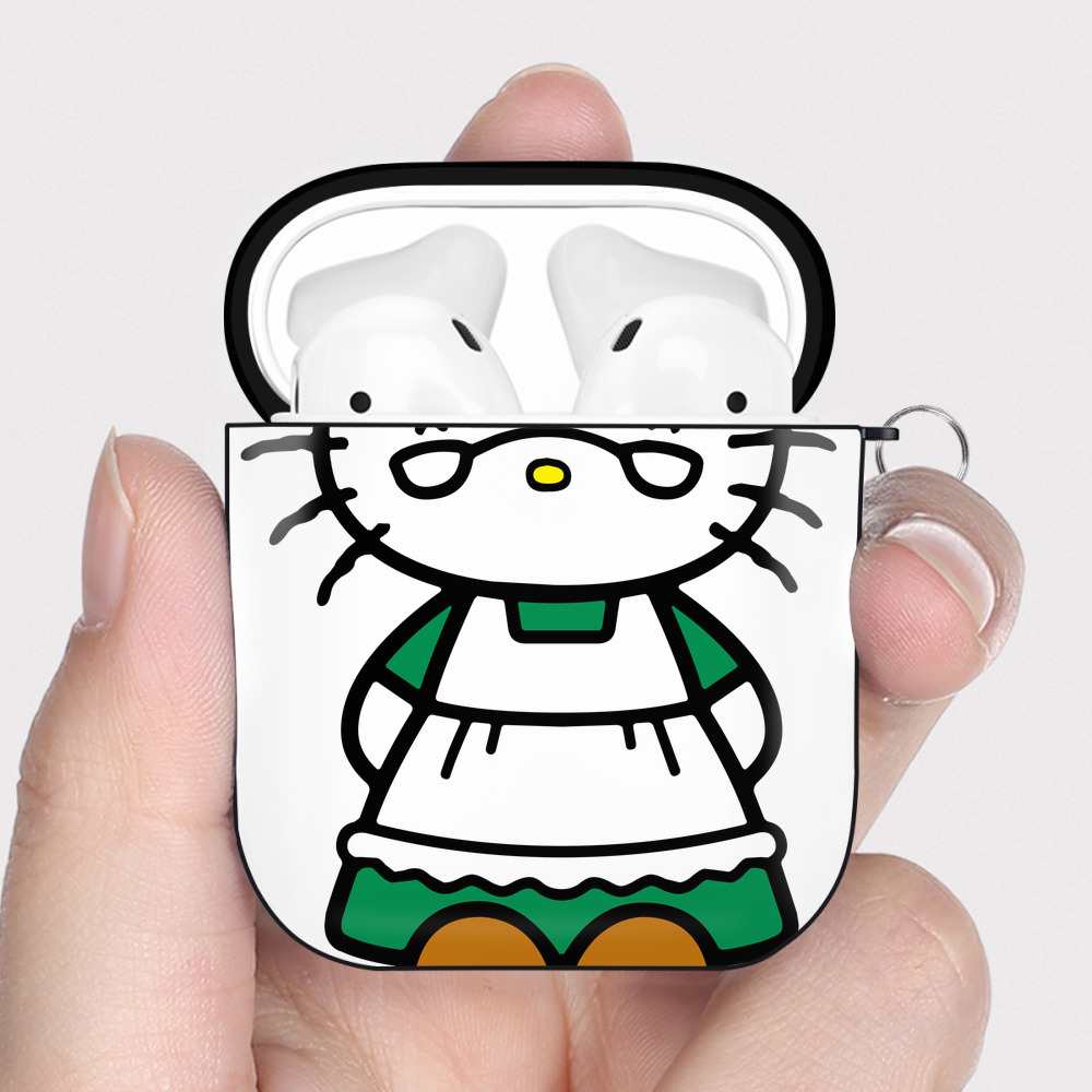 （画像用） Hello Kitty ハローキティ AirPods 第2世代保護ケース ハードシェル ブラック 耐衝撃・防指紋・カラビナ付き