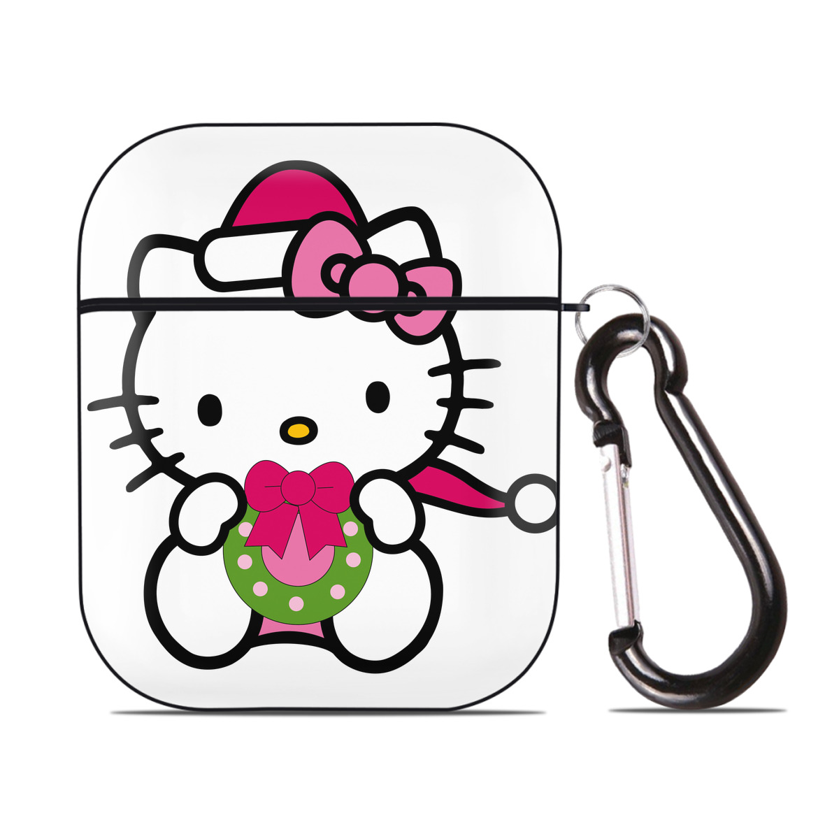 （画像用） Hello Kitty ハローキティ AirPods 第2世代保護ケース ハードシェル ブラック 耐衝撃・防指紋・カラビナ付き