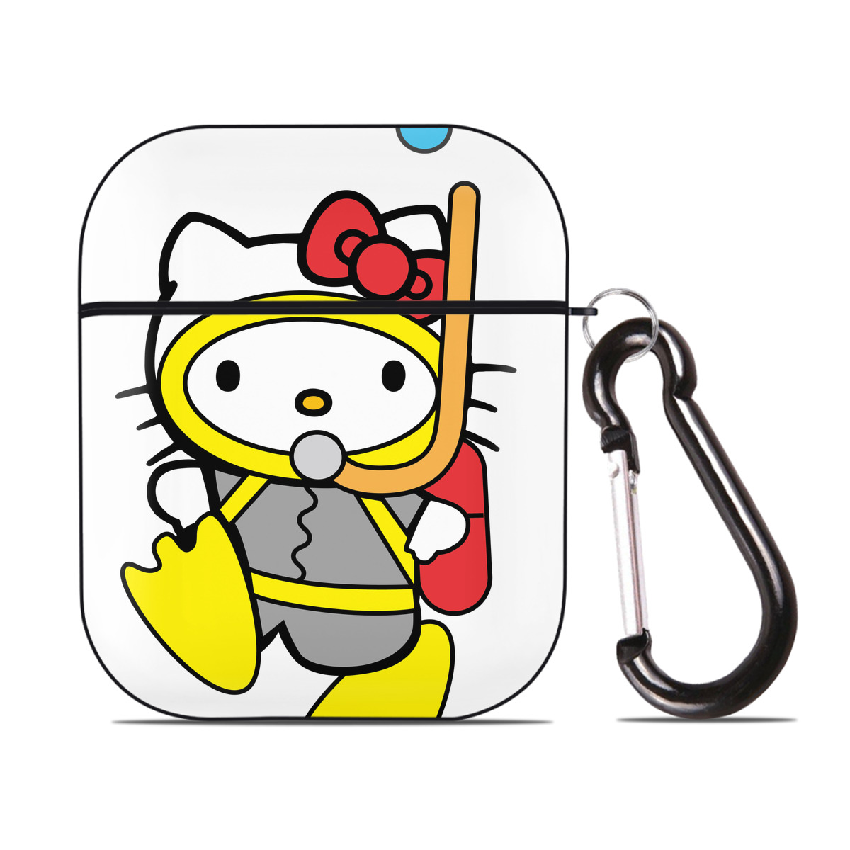 （画像用） Hello Kitty ハローキティ AirPods 第2世代保護ケース ハードシェル ブラック 耐衝撃・防指紋・カラビナ付き