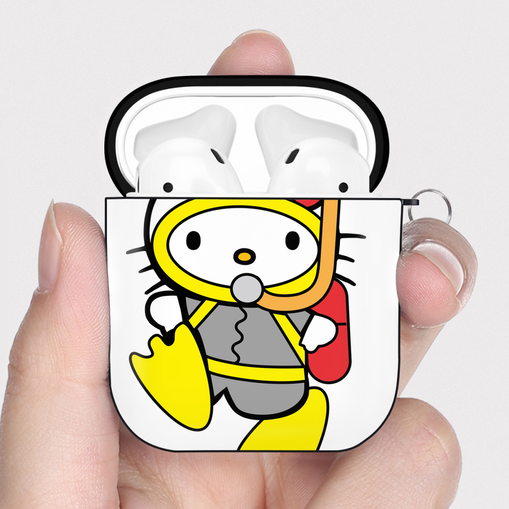（画像用） Hello Kitty ハローキティ AirPods 第2世代保護ケース ハードシェル ブラック 耐衝撃・防指紋・カラビナ付き
