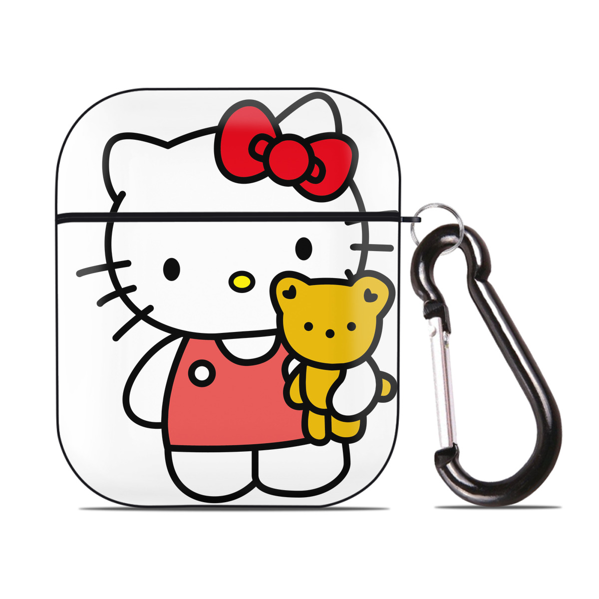 （画像用） Hello Kitty ハローキティ AirPods 第2世代保護ケース ハードシェル ブラック 耐衝撃・防指紋・カラビナ付き