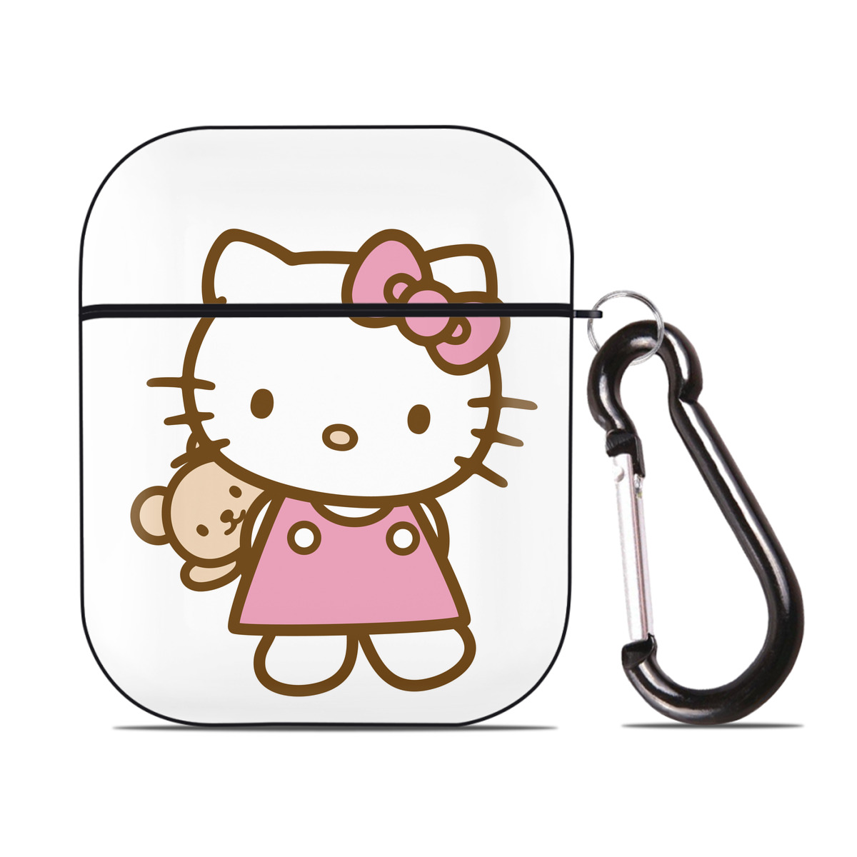 （画像用） Hello Kitty ハローキティ AirPods 第2世代保護ケース ハードシェル ブラック 耐衝撃・防指紋・カラビナ付き