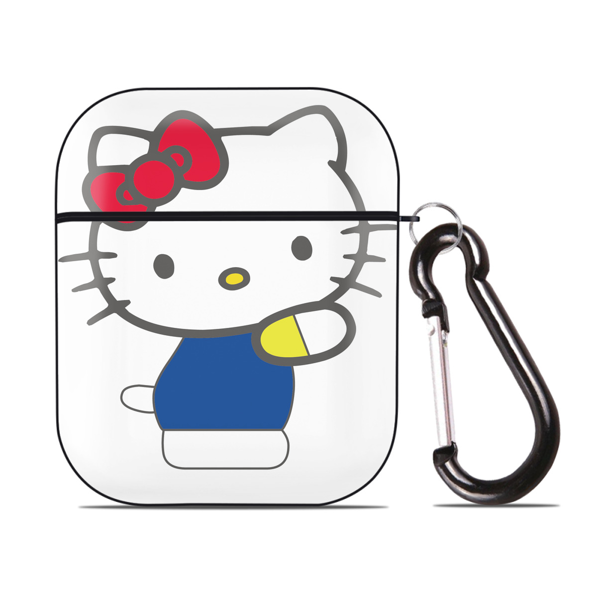 （画像用） Hello Kitty ハローキティ AirPods 第2世代保護ケース ハードシェル ブラック 耐衝撃・防指紋・カラビナ付き