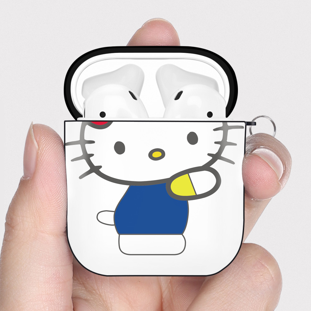 （画像用） Hello Kitty ハローキティ AirPods 第2世代保護ケース ハードシェル ブラック 耐衝撃・防指紋・カラビナ付き