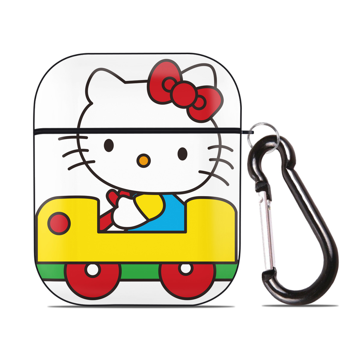 （画像用） Hello Kitty ハローキティ AirPods 第2世代保護ケース ハードシェル ブラック 耐衝撃・防指紋・カラビナ付き