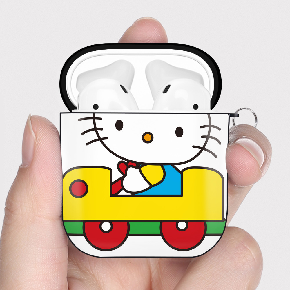（画像用） Hello Kitty ハローキティ AirPods 第2世代保護ケース ハードシェル ブラック 耐衝撃・防指紋・カラビナ付き