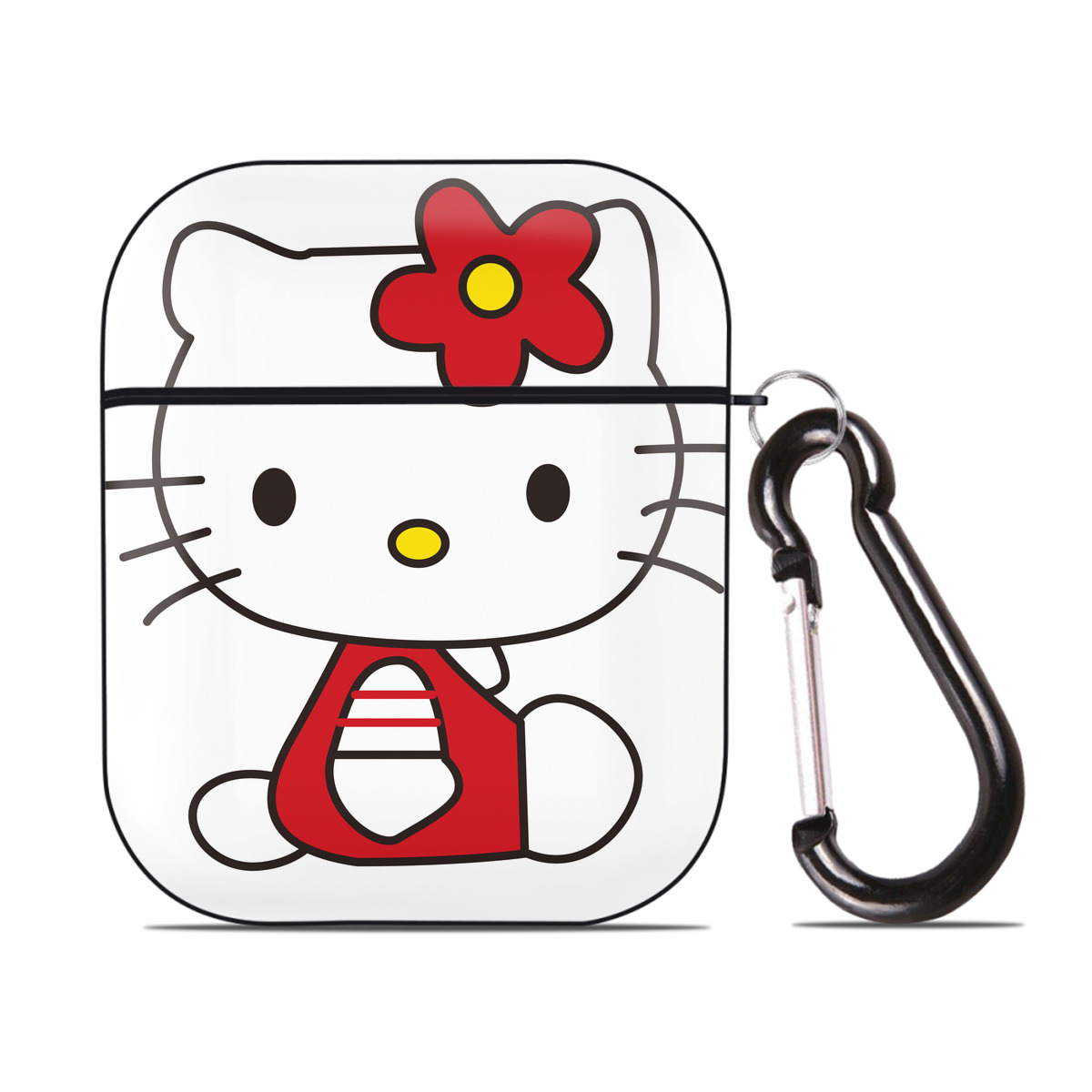 （画像用） Hello Kitty ハローキティ AirPods 第2世代保護ケース ハードシェル ブラック 耐衝撃・防指紋・カラビナ付き