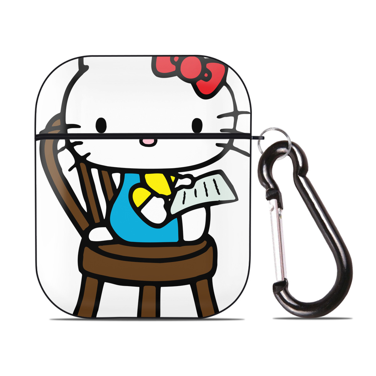 （画像用） Hello Kitty ハローキティ AirPods 第2世代保護ケース ハードシェル ブラック 耐衝撃・防指紋・カラビナ付き