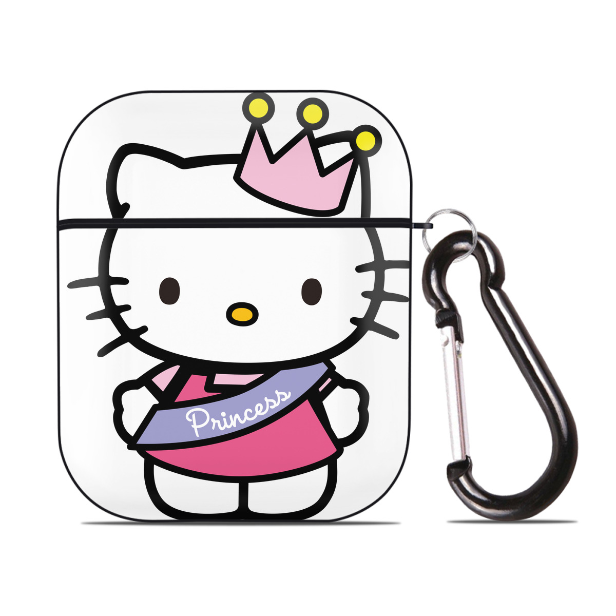 （画像用） Hello Kitty ハローキティ AirPods 第2世代保護ケース ハードシェル ブラック 耐衝撃・防指紋・カラビナ付き