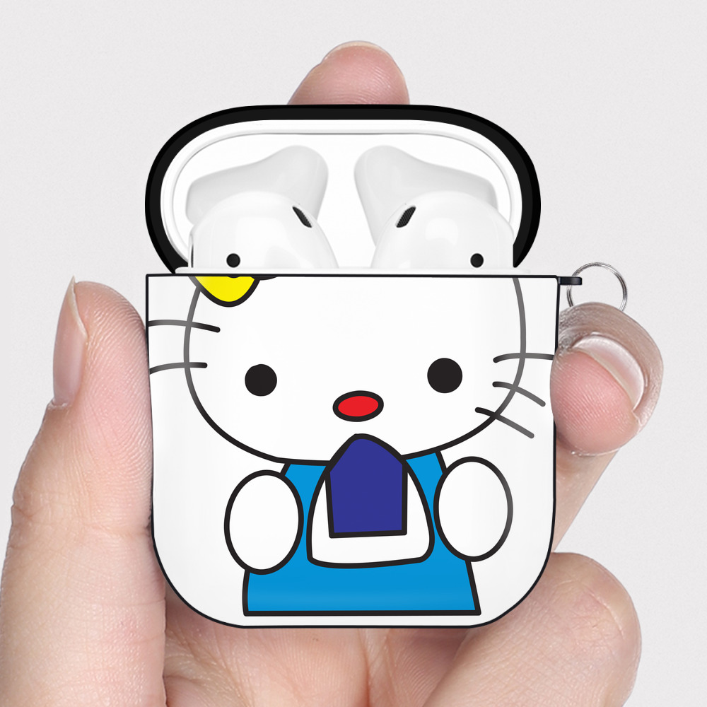 （画像用） Hello Kitty ハローキティ AirPods 第2世代保護ケース ハードシェル ブラック 耐衝撃・防指紋・カラビナ付き