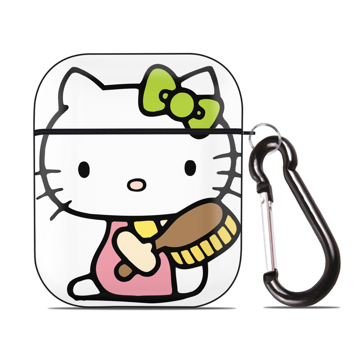 （画像用） Hello Kitty ハローキティ AirPods 第2世代保護ケース ハードシェル ブラック 耐衝撃・防指紋・カラビナ付き