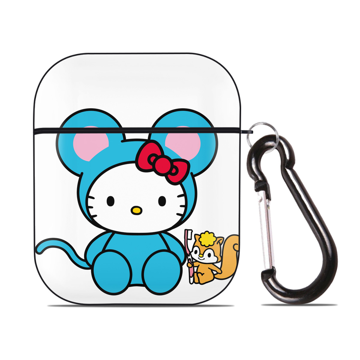 （画像用） Hello Kitty ハローキティ AirPods 第2世代保護ケース ハードシェル ブラック 耐衝撃・防指紋・カラビナ付き
