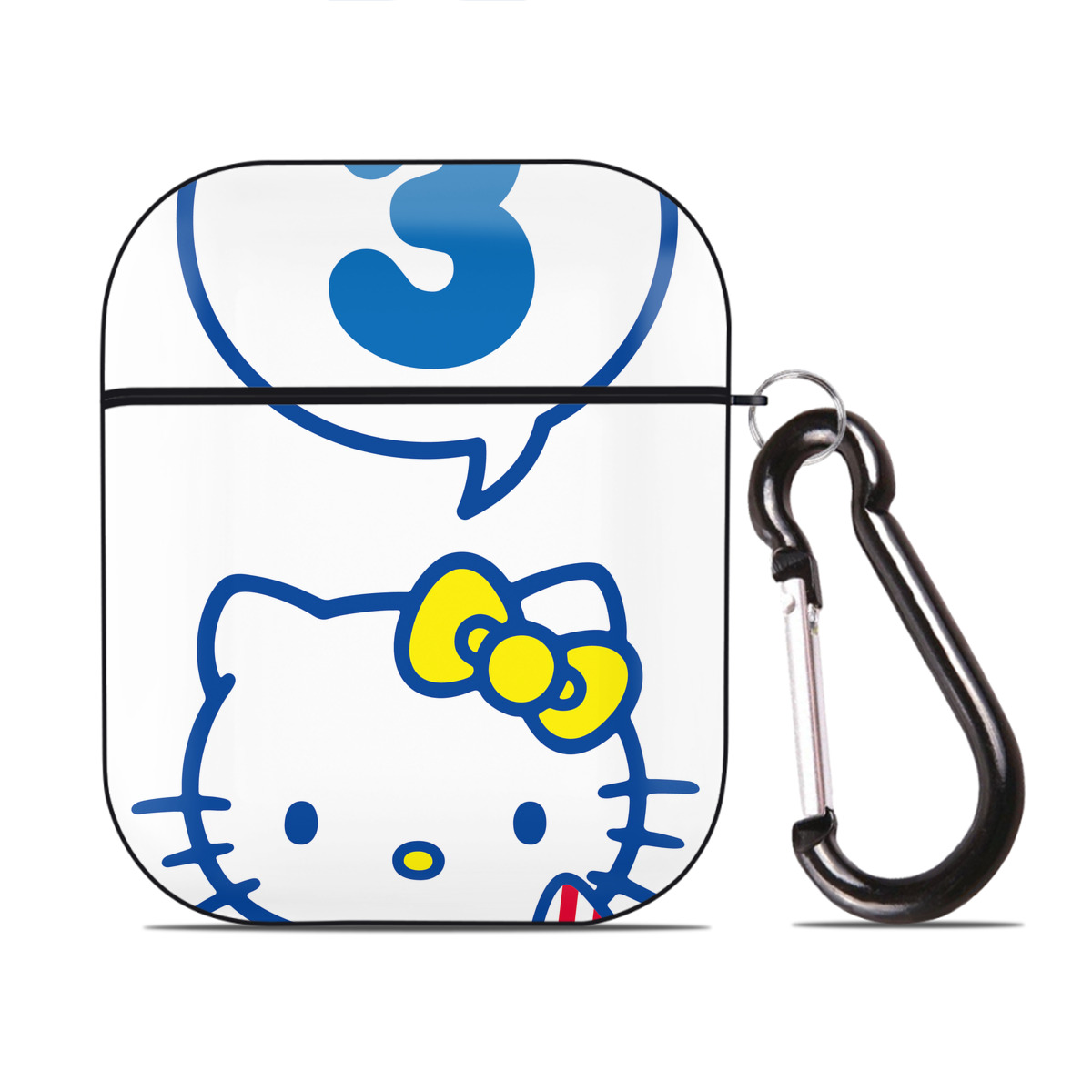 （画像用） Hello Kitty ハローキティ AirPods 第2世代保護ケース ハードシェル ブラック 耐衝撃・防指紋・カラビナ付き