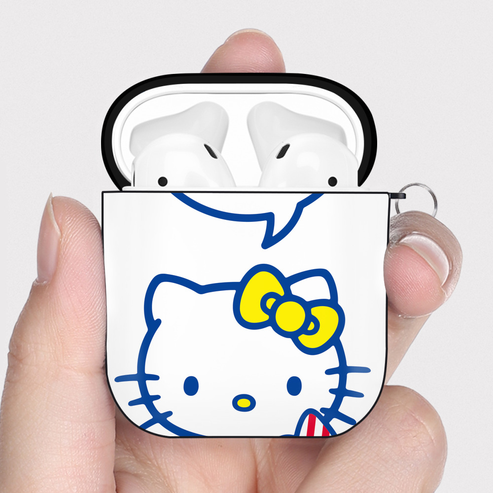 （画像用） Hello Kitty ハローキティ AirPods 第2世代保護ケース ハードシェル ブラック 耐衝撃・防指紋・カラビナ付き