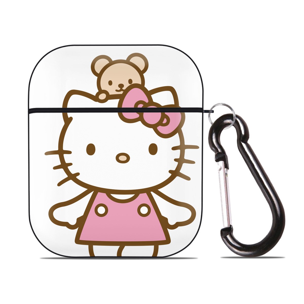 （画像用） Hello Kitty ハローキティ AirPods 第2世代保護ケース ハードシェル ブラック 耐衝撃・防指紋・カラビナ付き