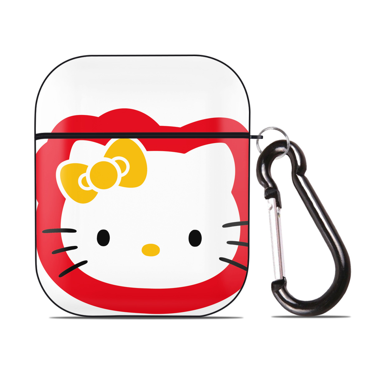 （画像用） Hello Kitty ハローキティ AirPods 第2世代保護ケース ハードシェル ブラック 耐衝撃・防指紋・カラビナ付き