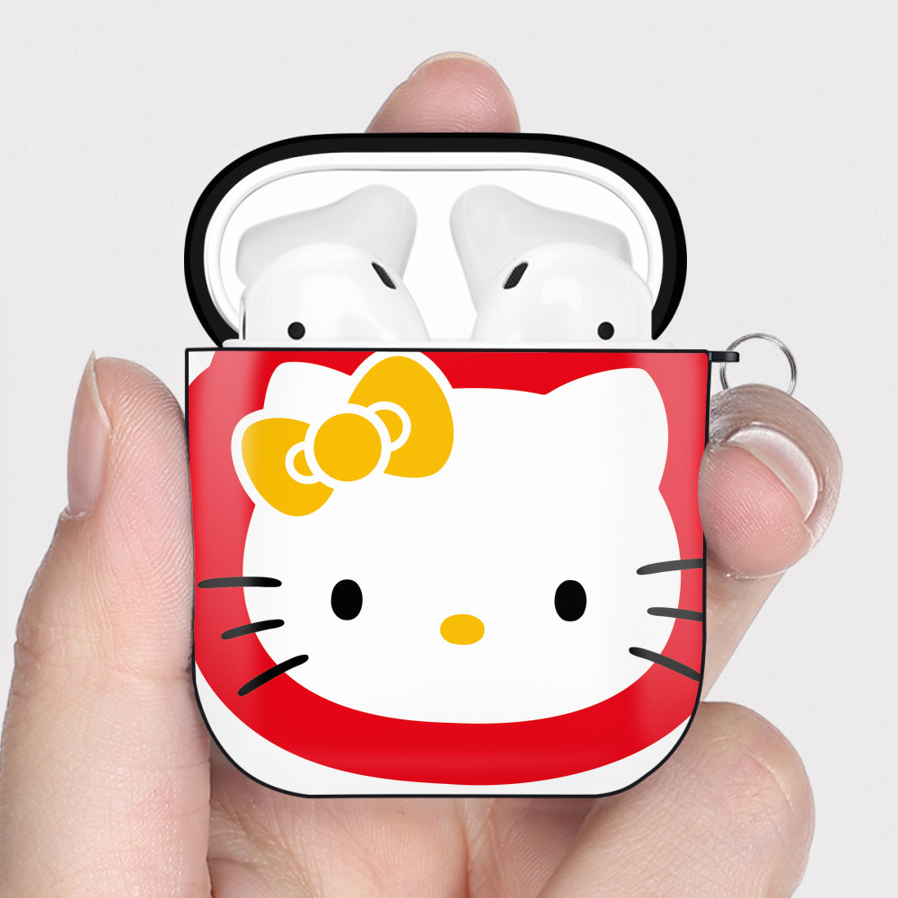 （画像用） Hello Kitty ハローキティ AirPods 第2世代保護ケース ハードシェル ブラック 耐衝撃・防指紋・カラビナ付き