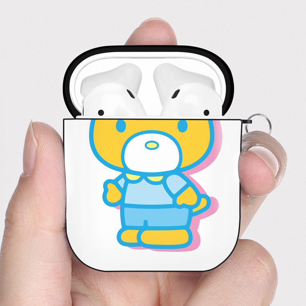 （画像用） Hello Kitty ハローキティ AirPods 第2世代保護ケース ハードシェル ブラック 耐衝撃・防指紋・カラビナ付き