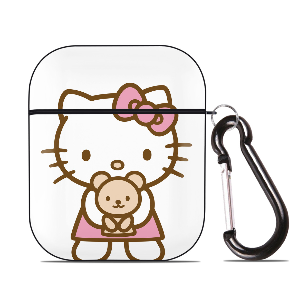 （画像用） Hello Kitty ハローキティ AirPods 第2世代保護ケース ハードシェル ブラック 耐衝撃・防指紋・カラビナ付き