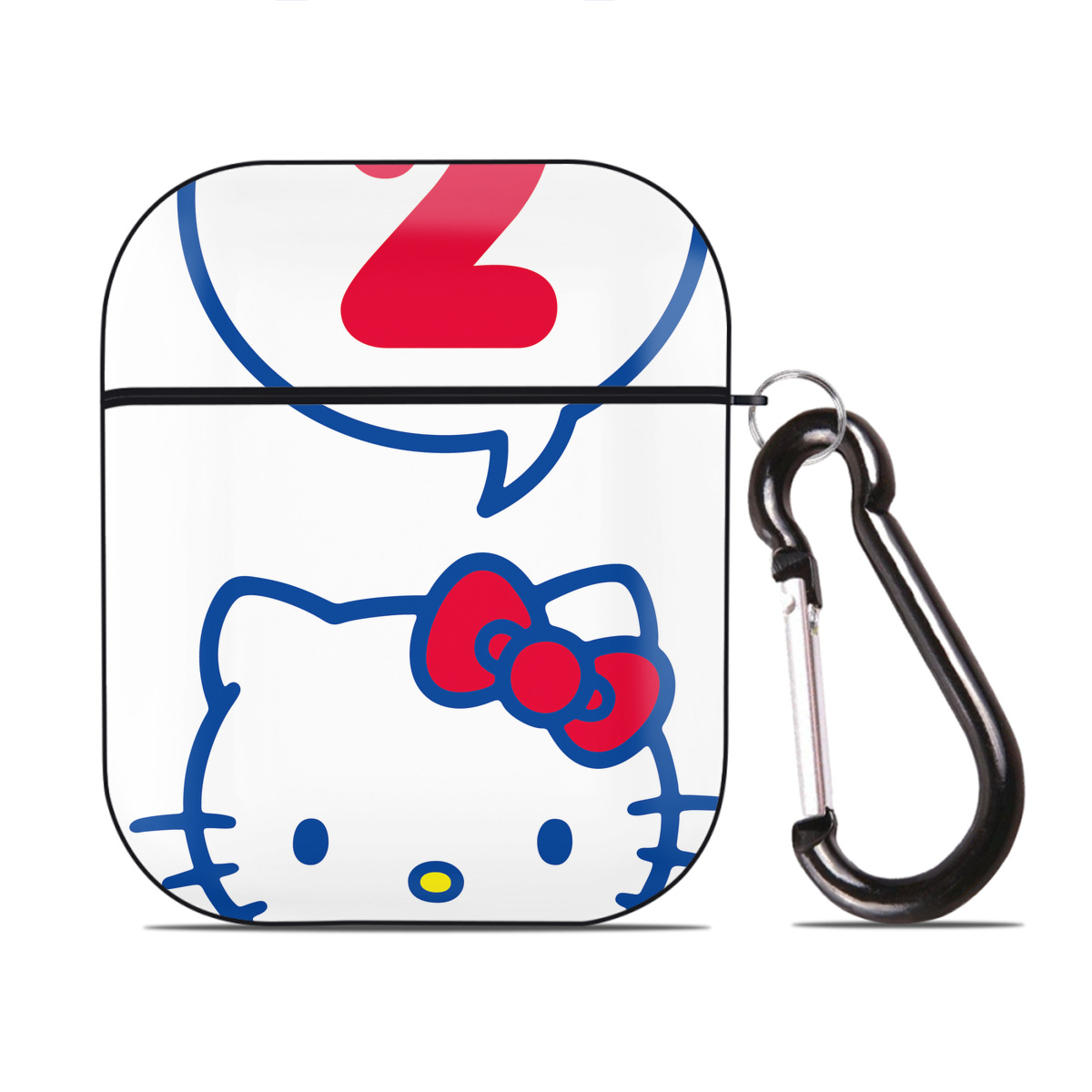 （画像用） Hello Kitty ハローキティ AirPods 第2世代保護ケース ハードシェル ブラック 耐衝撃・防指紋・カラビナ付き