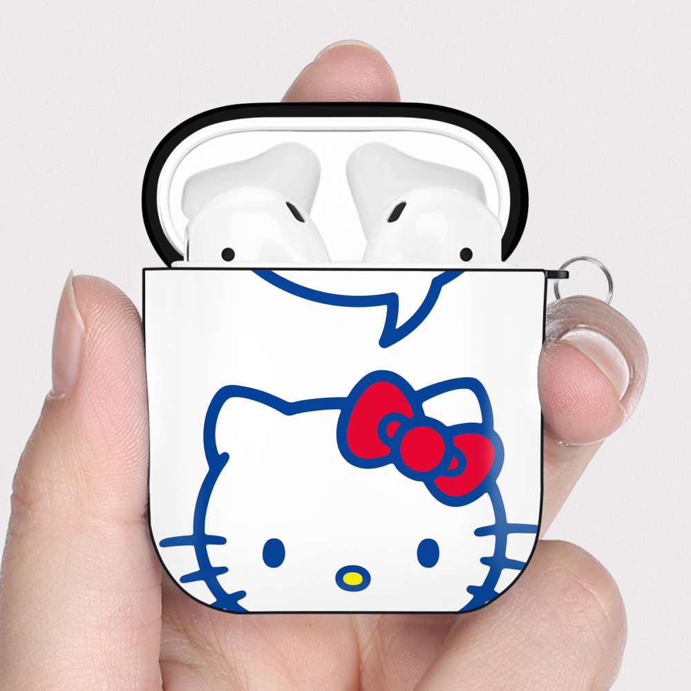 （画像用） Hello Kitty ハローキティ AirPods 第2世代保護ケース ハードシェル ブラック 耐衝撃・防指紋・カラビナ付き